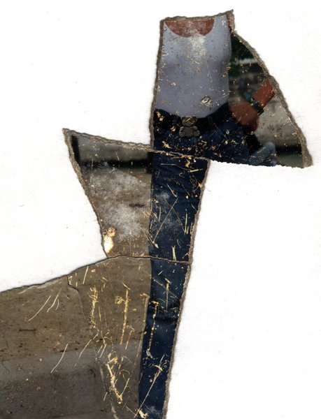 Fragment déchiré montrant une personne en jean.ᴬᴵ